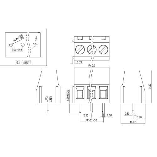 Type de vis de tangage de 5,0 mm Le terminal en ligne PCB peut être épissé